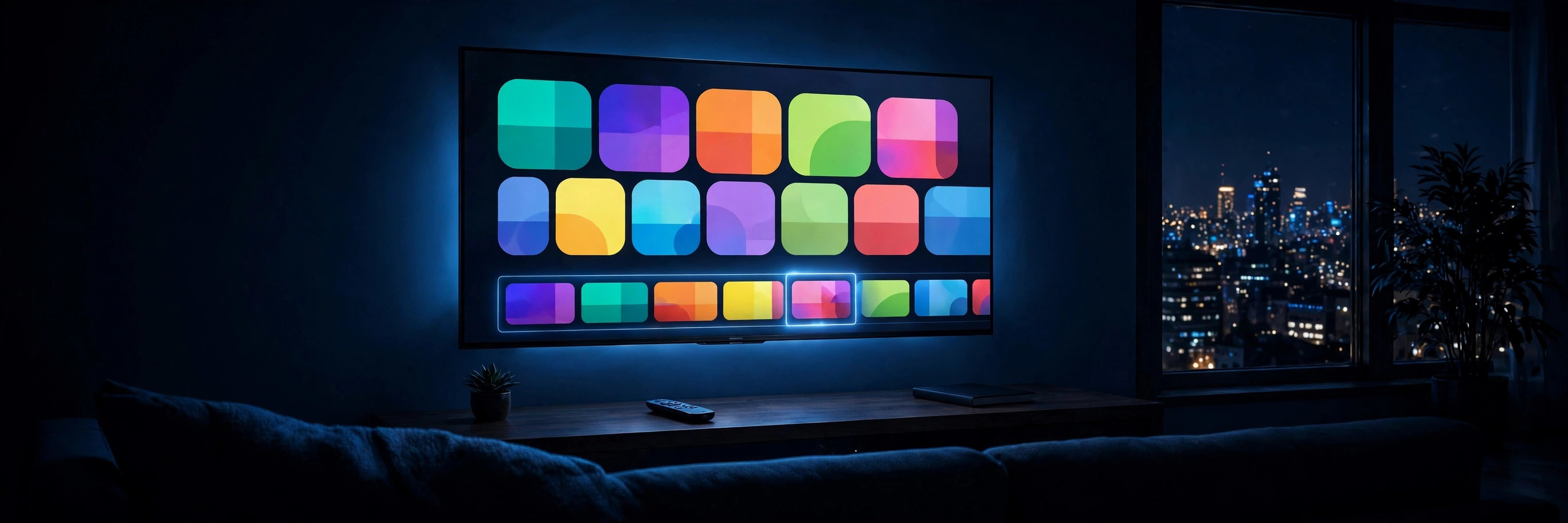 Illustration of a smart TV with a streaming home screen